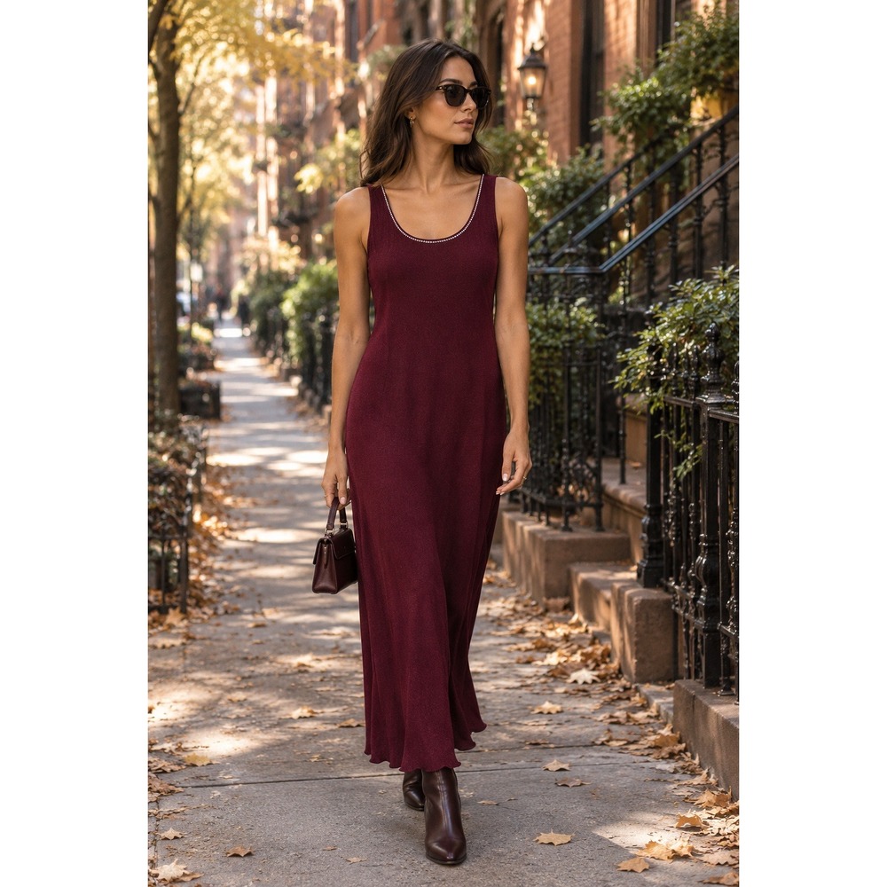Alex Evenings Dress 16W Burgundy Rhinestone Maxi Vintage 90s Formal Evening